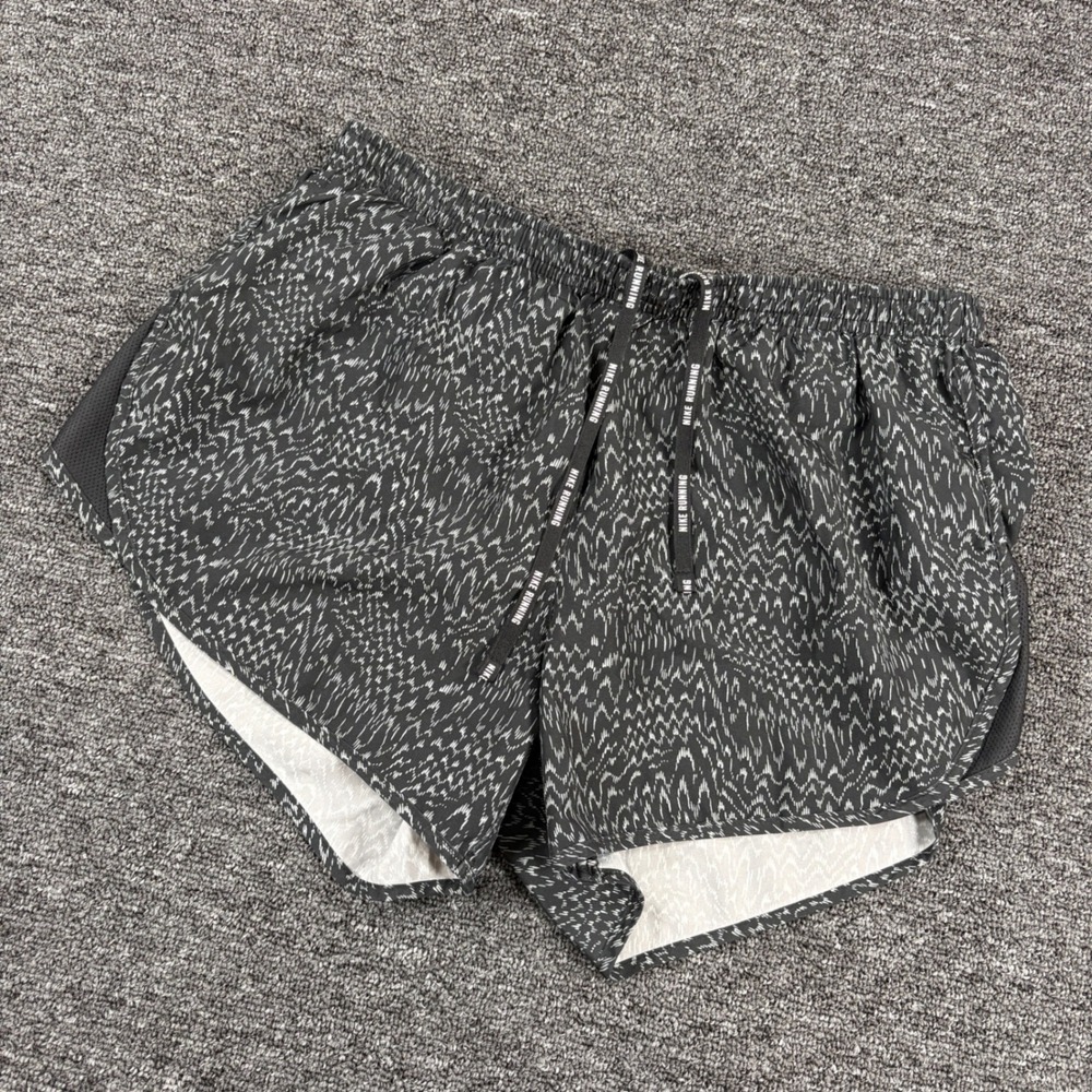 Nike Running Shorts Womens M Black White Dri-FIT Abstract Print Zipper Pocket